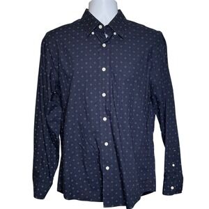 JACK SPADE Mens Y2K Navy Blue Diamond Print Button Up Shirt Size M Cotton Retro